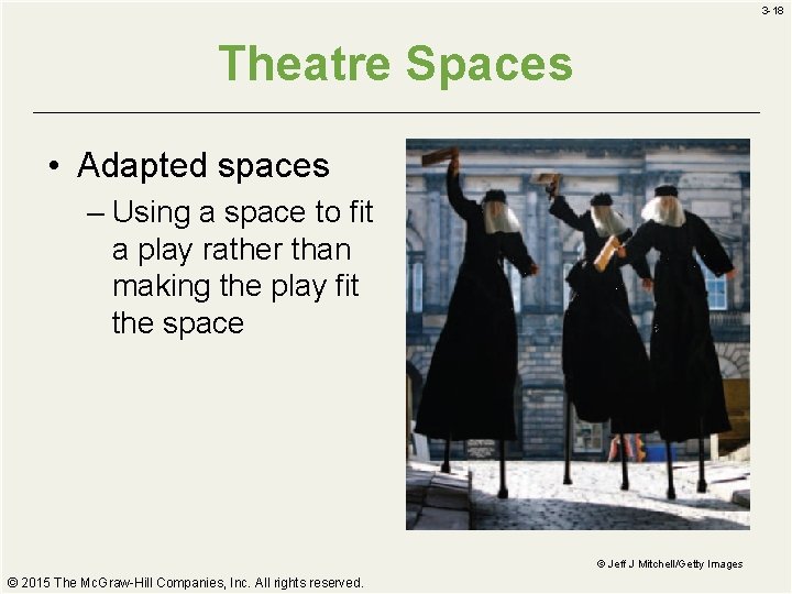 3 -18 Theatre Spaces • Adapted spaces – Using a space to fit a