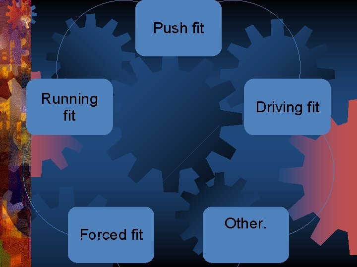 Push fit Running fit Forced fit Driving fit Other. 
