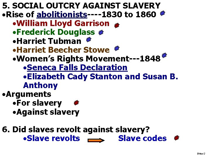 5. SOCIAL OUTCRY AGAINST SLAVERY ·Rise of abolitionists----1830 to 1860 ·William Lloyd Garrison ·Frederick