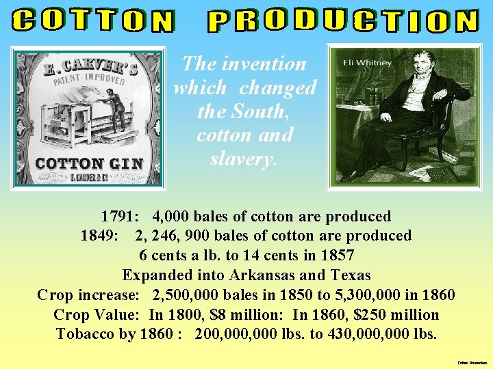 The invention which changed the South, cotton and slavery. 1791: 4, 000 bales of