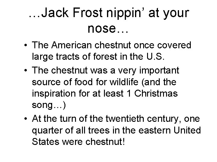 …Jack Frost nippin’ at your nose… • The American chestnut once covered large tracts