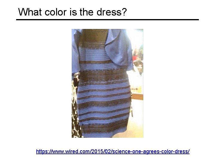 What color is the dress? https: //www. wired. com/2015/02/science-one-agrees-color-dress/ 
