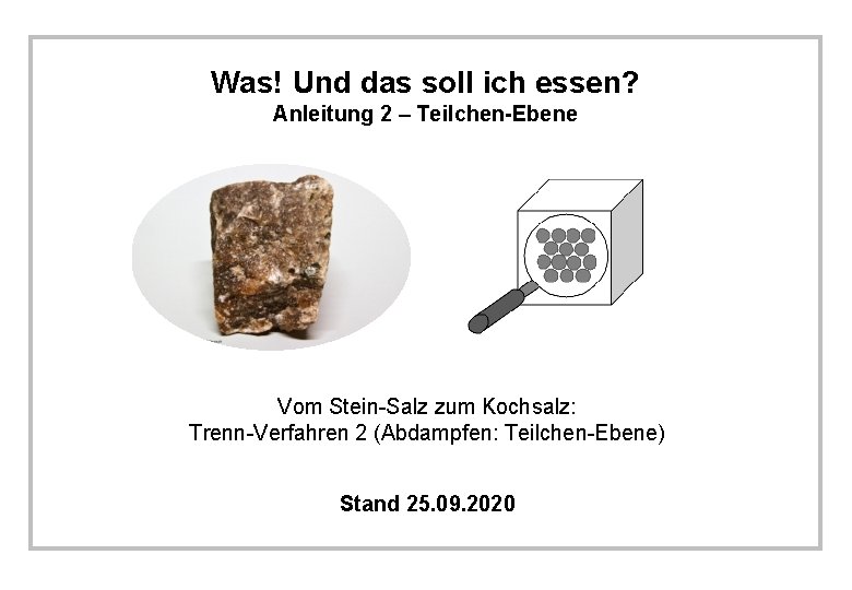 Was! Und das soll ich essen? Anleitung 2 – Teilchen-Ebene Vom Stein-Salz zum Kochsalz: