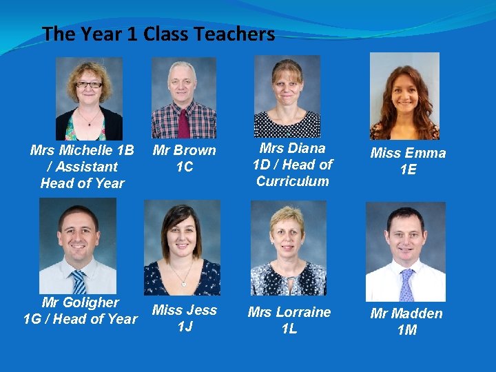The Year 1 Class Teachers Michelle 1 B / Assistant Head of Year Mr The Year 1 Class Teachers Michelle 1 B / Assistant Head of Year Mr