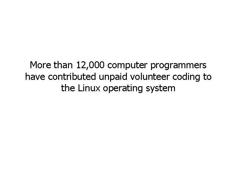 More than 12, 000 computer programmers have contributed unpaid volunteer coding to the Linux