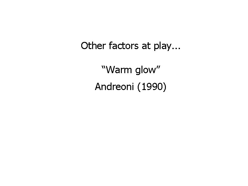 Other factors at play. . . “Warm glow” Andreoni (1990) 