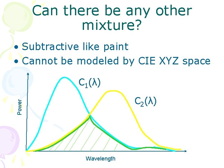 Can there be any other mixture? • Subtractive like paint • Cannot be modeled