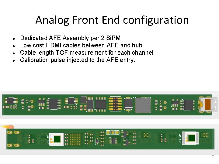 Analog Front End configuration ● ● Dedicated AFE Assembly per 2 Si. PM Low