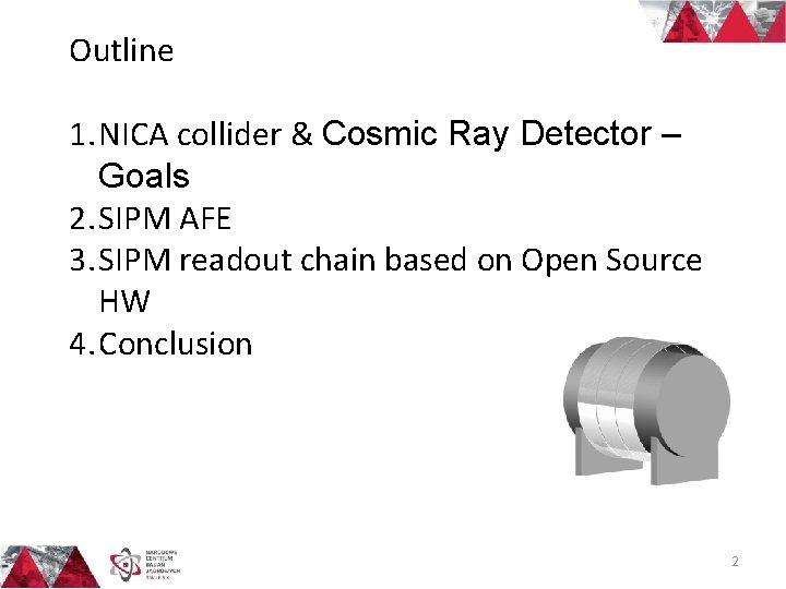 Outline 1. NICA collider & Cosmic Ray Detector – Goals 2. SIPM AFE 3.