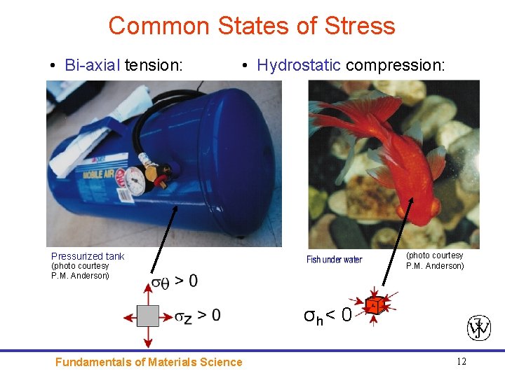 Common States of Stress • Bi-axial tension: • Hydrostatic compression: (photo courtesy P. M.