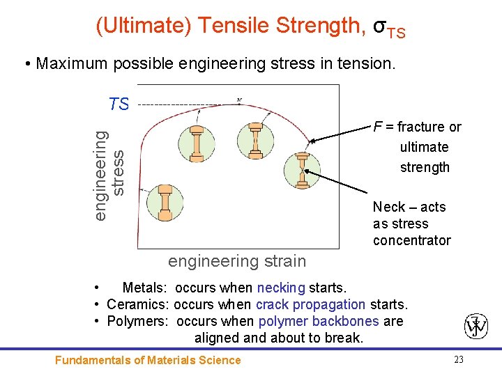 (Ultimate) Tensile Strength, σTS • Maximum possible engineering stress in tension. TS F =