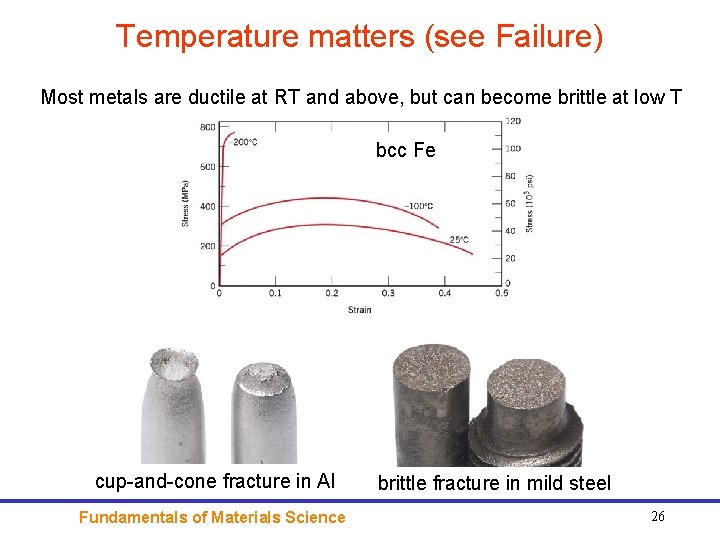 Temperature matters (see Failure) Most metals are ductile at RT and above, but can