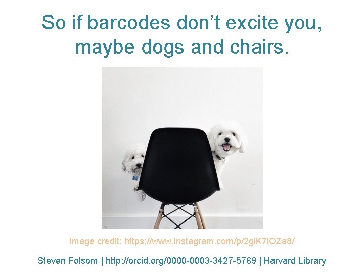 So if barcodes don’t excite you, maybe dogs and chairs. Image credit: https: //www.