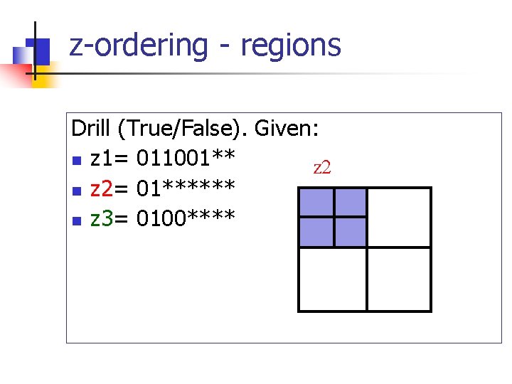 z-ordering - regions Drill (True/False). Given: n z 1= 011001** z 2 n z