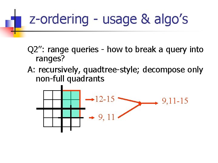 z-ordering - usage & algo’s Q 2’’: range queries - how to break a
