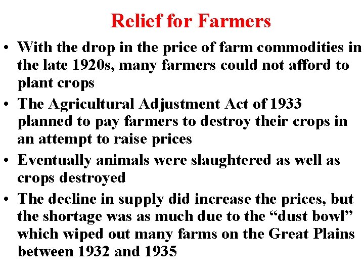 Relief for Farmers • With the drop in the price of farm commodities in Relief for Farmers • With the drop in the price of farm commodities in