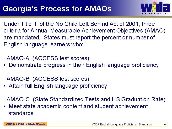 Georgia’s Process for AMAOs Under Title III of the No Child Left Behind Act