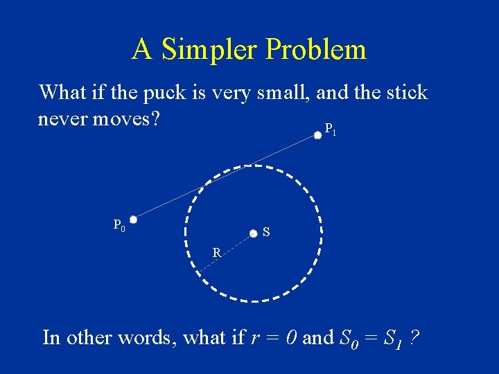 A Simpler Problem What if the puck is very small, and the stick never