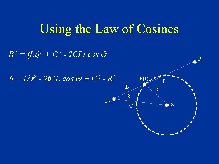 Using the Law of Cosines R 2 = (Lt)2 + C 2 - 2