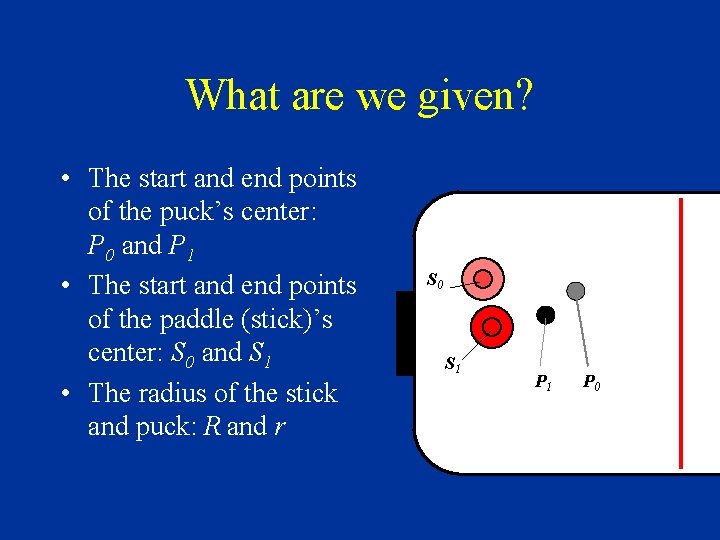 What are we given? • The start and end points of the puck’s center: