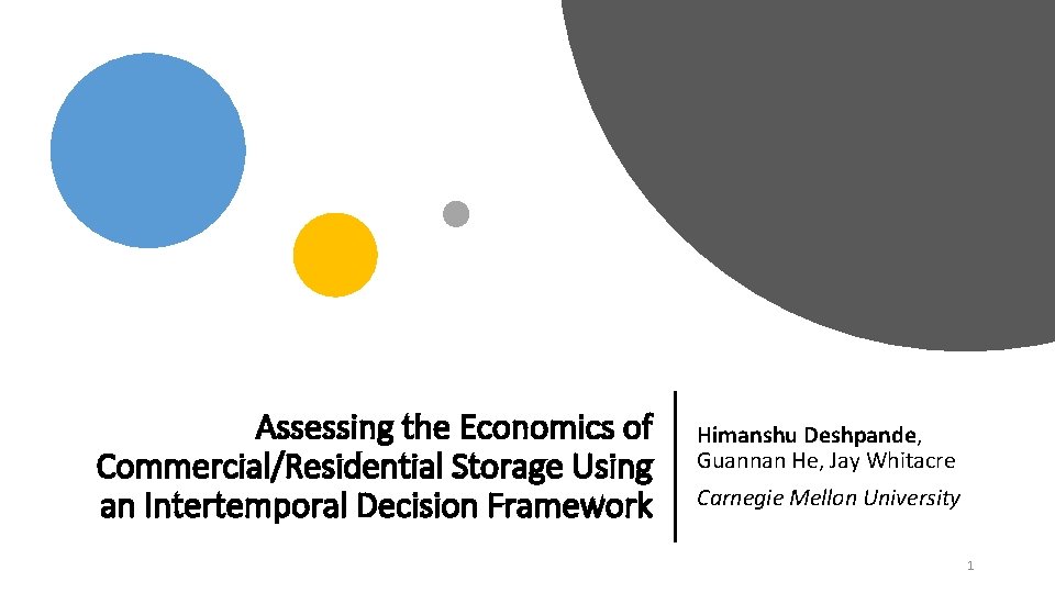 Assessing the Economics of Commercial/Residential Storage Using an Intertemporal Decision Framework Himanshu Deshpande, Guannan