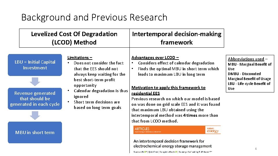 Background and Previous Research Levelized Cost Of Degradation (LCOD) Method LBU = Initial Capital