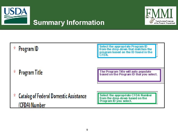 Summary Information Transforming Financials at the People’s Department Select the appropriate Program ID from Summary Information Transforming Financials at the People’s Department Select the appropriate Program ID from