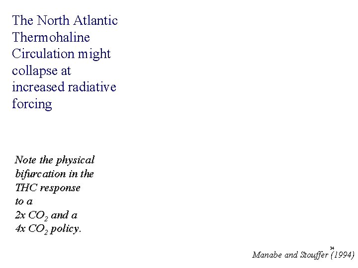 The North Atlantic Thermohaline Circulation might collapse at increased radiative forcing Note the physical