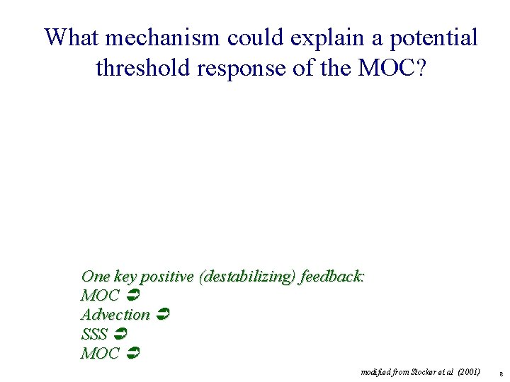 What mechanism could explain a potential threshold response of the MOC? One key positive