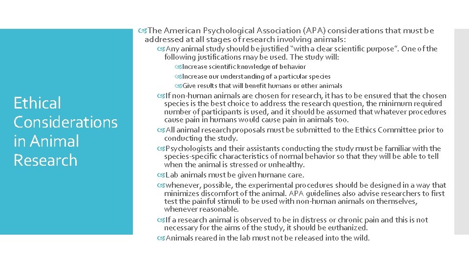  The American Psychological Association (APA) considerations that must be addressed at all stages