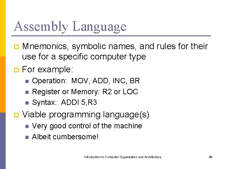 Assembly Language Mnemonics, symbolic names, and rules for their use for a specific computer