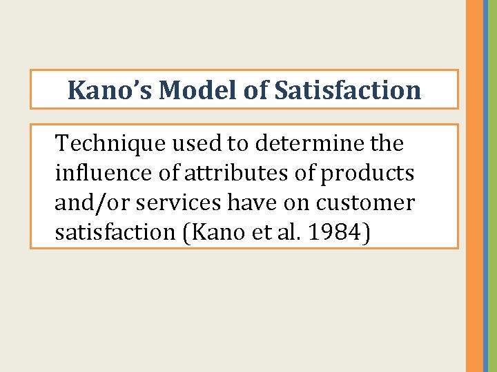 Kano’s Model of Satisfaction Technique used to determine the influence of attributes of products