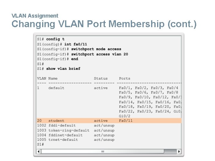 VLAN Assignment Changing VLAN Port Membership (cont. ) 