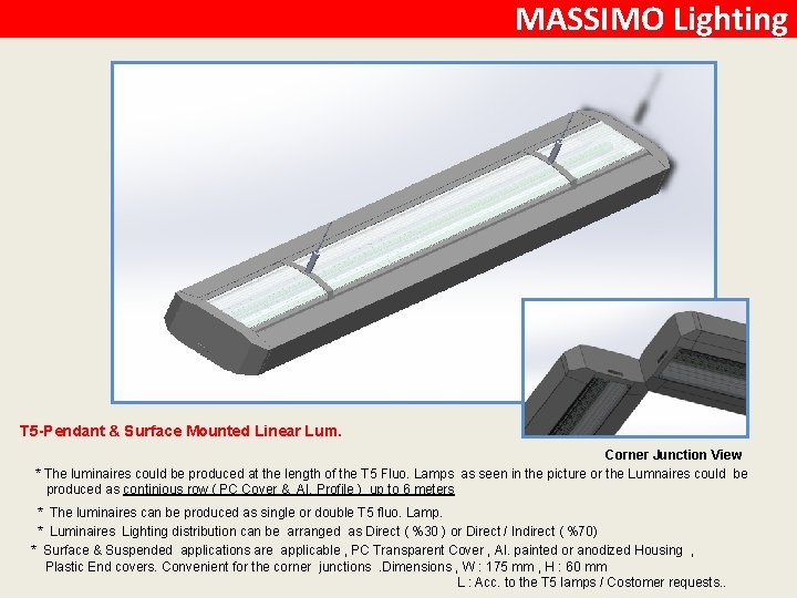 MASSIMO Lighting T 5 -Pendant & Surface Mounted Linear Lum. Corner Junction View *