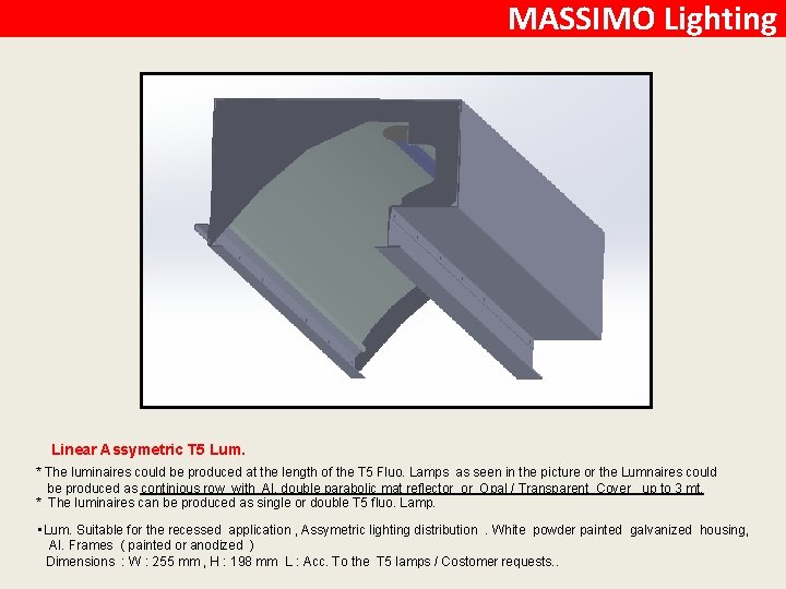 MASSIMO Lighting Linear Assymetric T 5 Lum. * The luminaires could be produced at