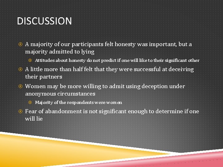 DISCUSSION A majority of our participants felt honesty was important, but a majority admitted
