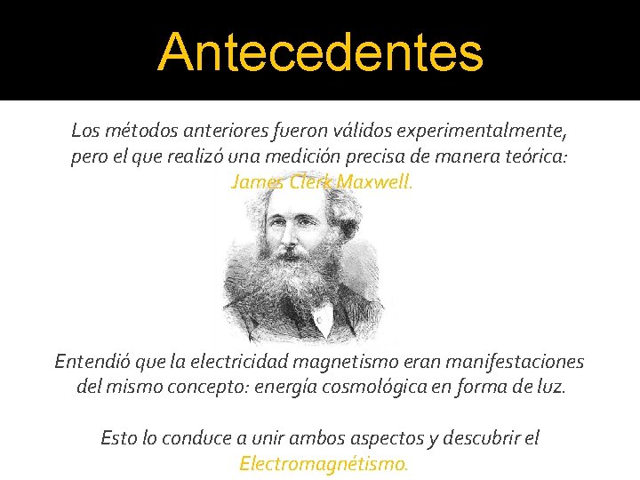 Antecedentes Los métodos anteriores fueron válidos experimentalmente, pero el que realizó una medición precisa