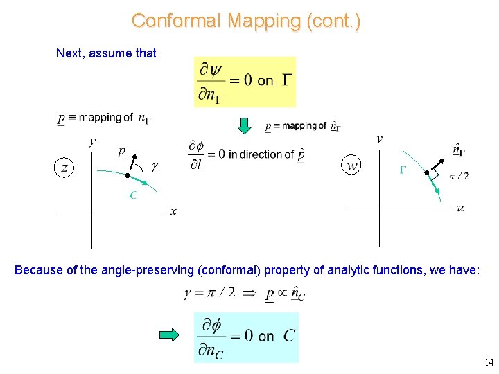 Conformal Mapping (cont. ) Next, assume that Because of the angle-preserving (conformal) property of