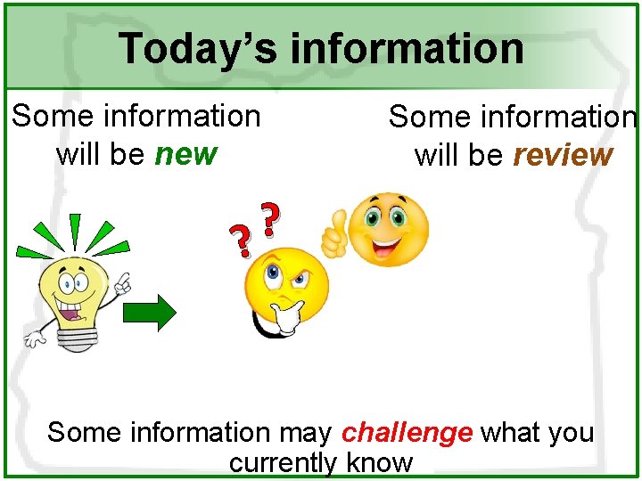 Today’s information Some information will be new Some information will be review ? ?