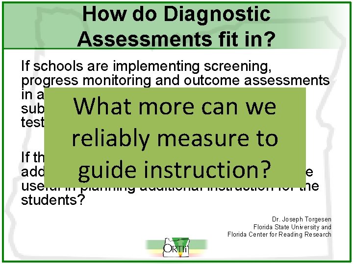 How do Diagnostic Assessments fit in? If schools are implementing screening, progress monitoring and