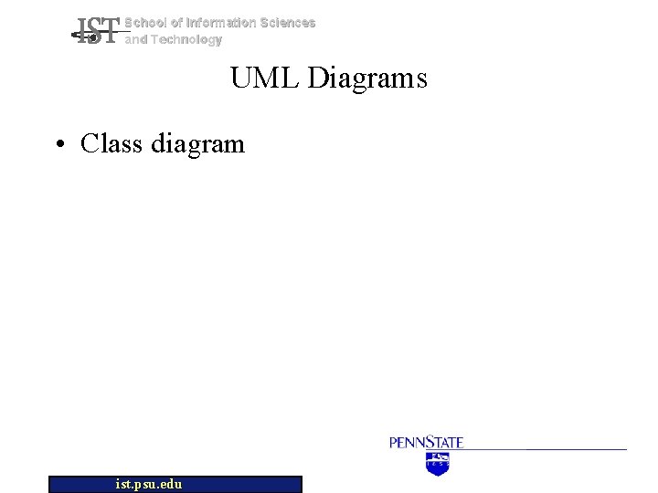 School of Information Sciences and Technology UML Diagrams • Class diagram ist. psu. edu