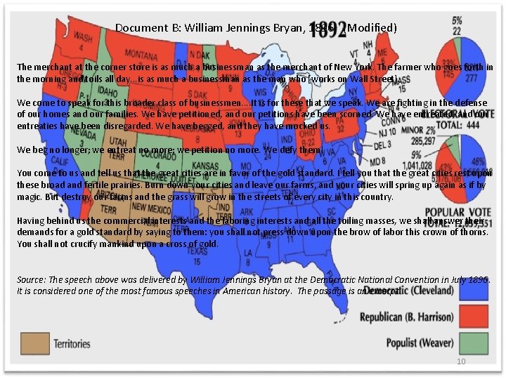 Document B: William Jennings Bryan, 1896 (Modified) The merchant at the corner store is