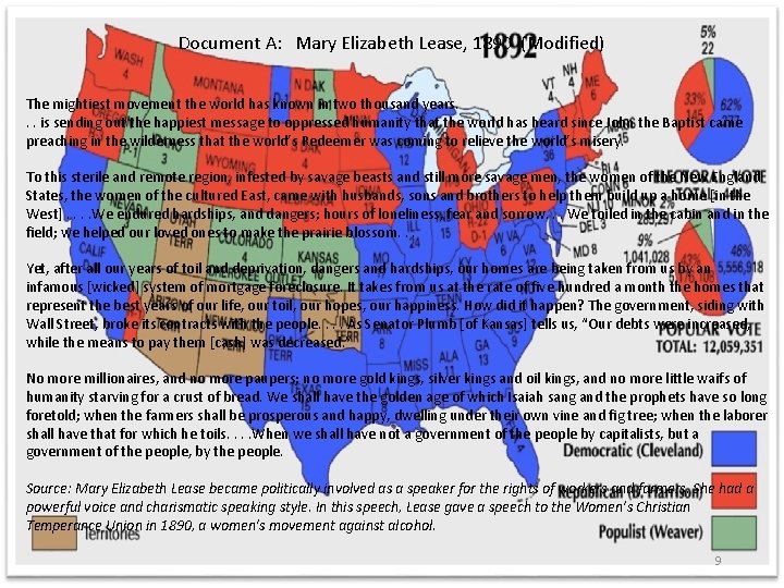 Document A: Mary Elizabeth Lease, 1890 (Modified) The mightiest movement the world has known