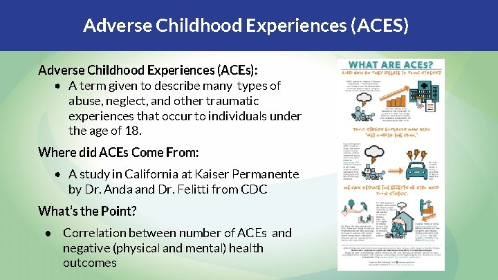 Adverse Childhood Experiences (ACES) Adverse Childhood Experiences (ACEs): • A term given to describe Adverse Childhood Experiences (ACES) Adverse Childhood Experiences (ACEs): • A term given to describe