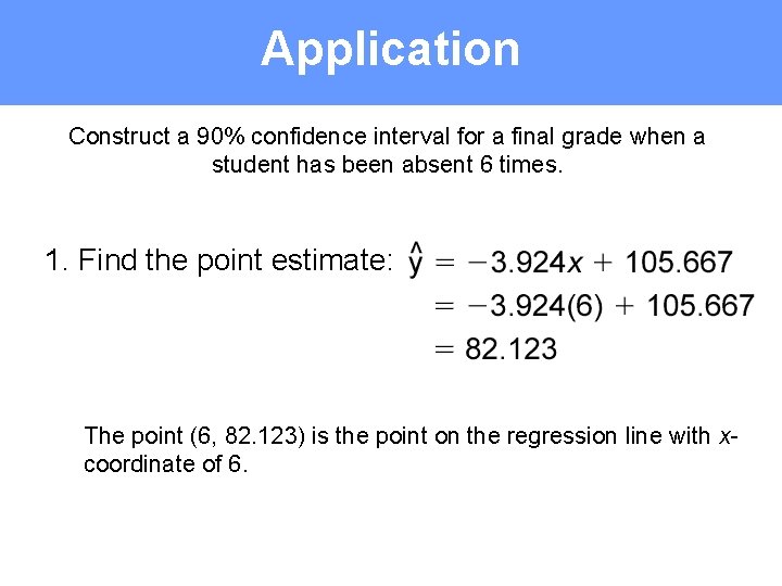 Application Construct a 90% confidence interval for a final grade when a student has