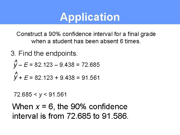 Application Construct a 90% confidence interval for a final grade when a student has