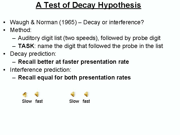 A Test of Decay Hypothesis • Waugh & Norman (1965) – Decay or interference? A Test of Decay Hypothesis • Waugh & Norman (1965) – Decay or interference?
