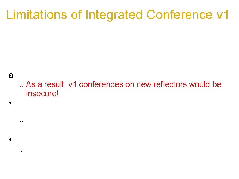 Limitations of Integrated Conference v 1 The exisitng integrated conference has a few limitations, Limitations of Integrated Conference v 1 The exisitng integrated conference has a few limitations,