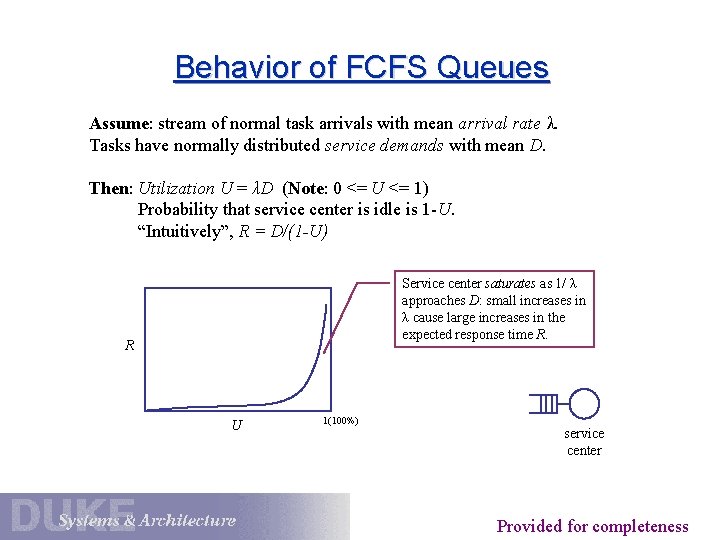 Behavior of FCFS Queues Assume: stream of normal task arrivals with mean arrival rate