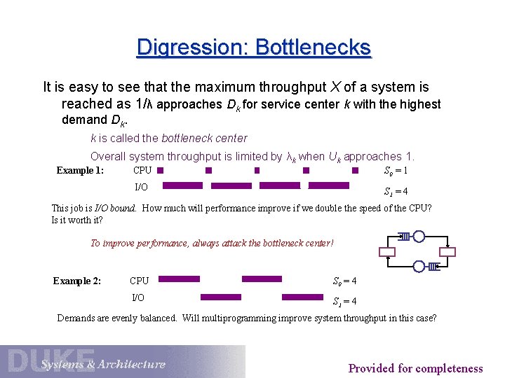 Digression: Bottlenecks It is easy to see that the maximum throughput X of a